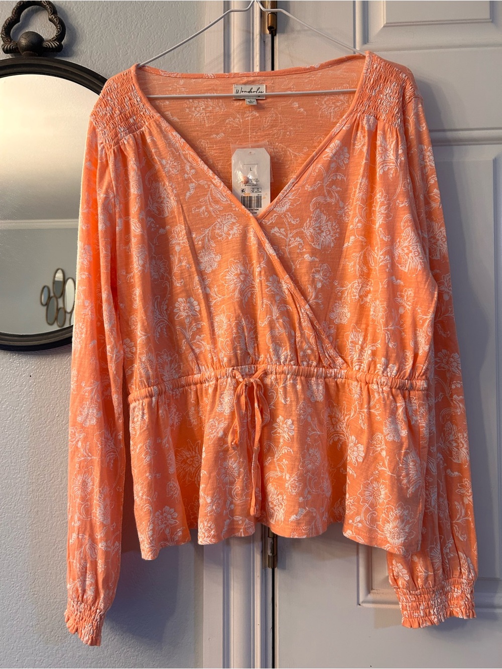 Wonderly Coral Floral Wrap Peplum Top